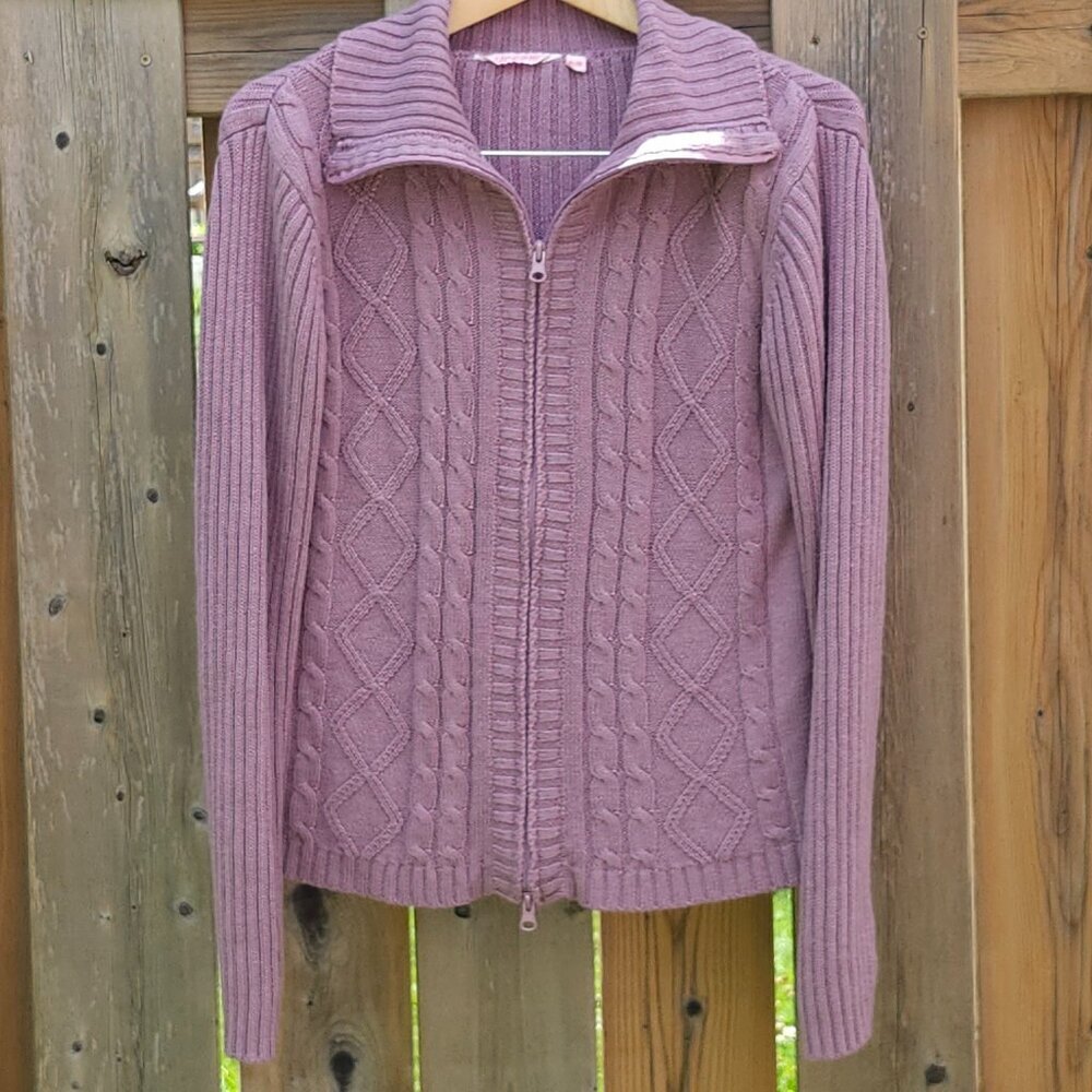 LOVELY DREAM KNIT Front Full Zip Turtleneck Cardigan Women's Size M Purple